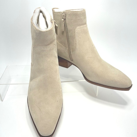 Cole HAAN Size 9.5 Ankle Boots Suede Ecru Beige Block Heel Booties Naia Womens - Picture 7 of 14